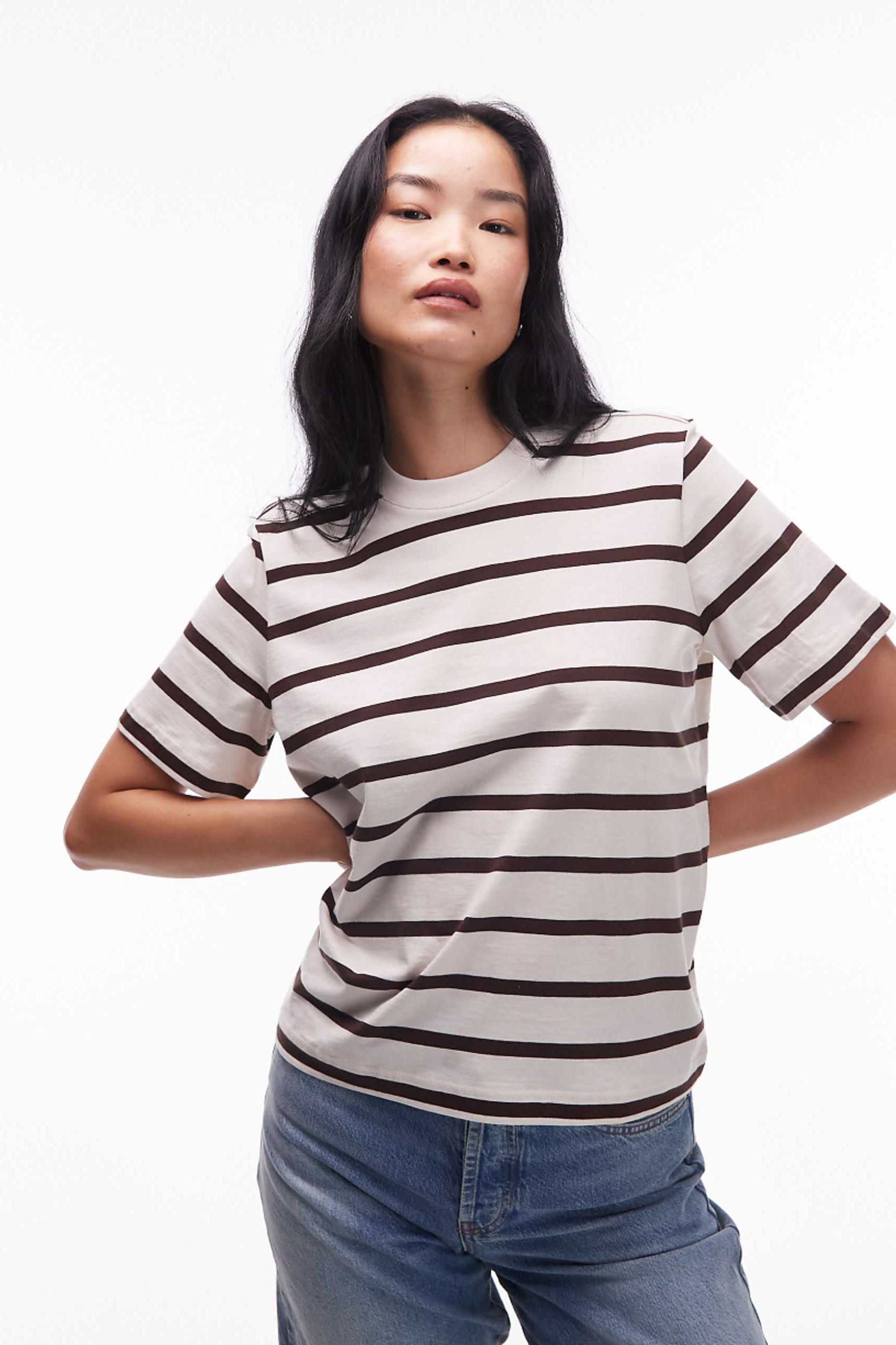 &amp;amp; Other Stories Relaxed Short Sleeve T-Shirt in Beige and Brown Stripes