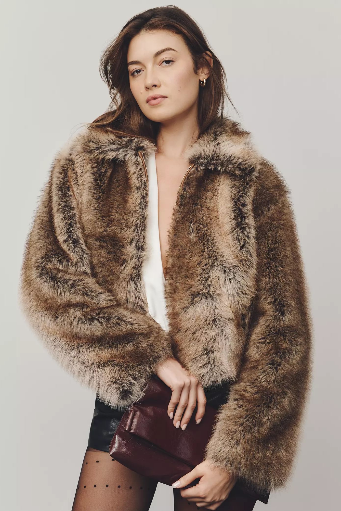 Maeve Cropped Faux Fur Coat