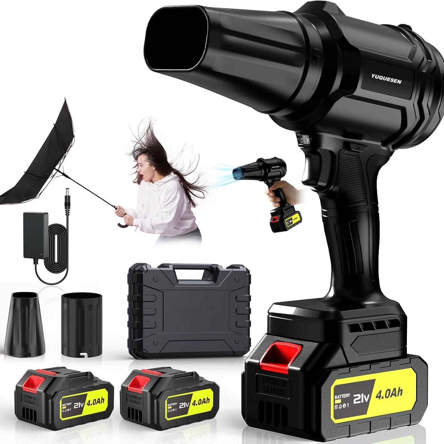 YUQUESEN, Cordless Leaf Blower, 980,000 Rpm Handheld Leaf Blower With 2 X 4.0ah Batteries & Charger, Lightweight Leaf Blowers for Patio Cleaning, Lawn Care, Leaves, Dust