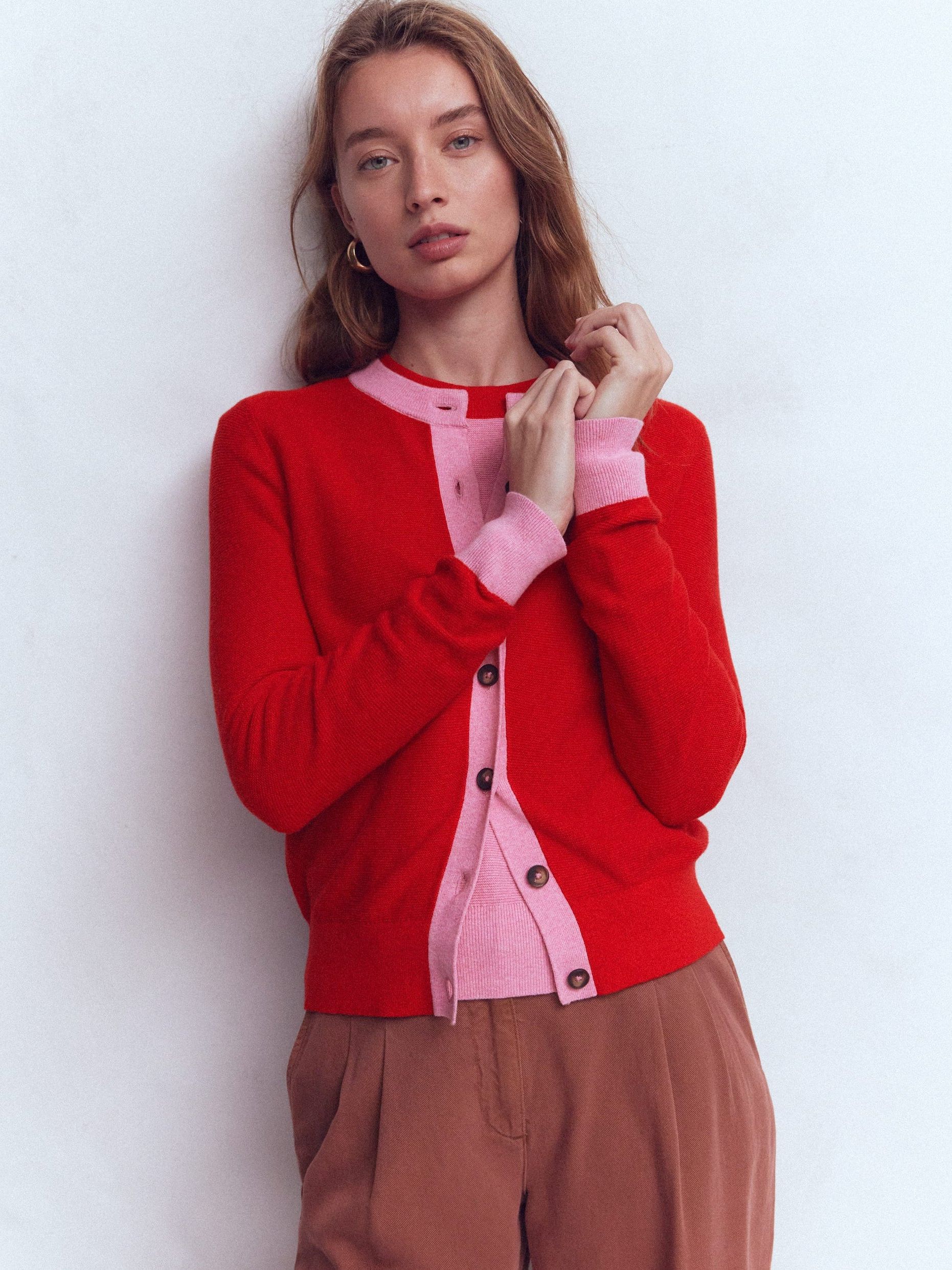 Grace Colour Block Cardigan-Bright Cherry