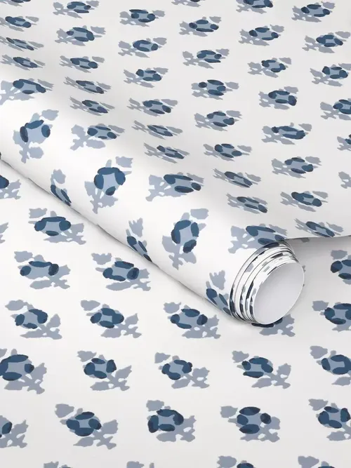 Floral Stamp Blue Peel and Stick Wallpaper