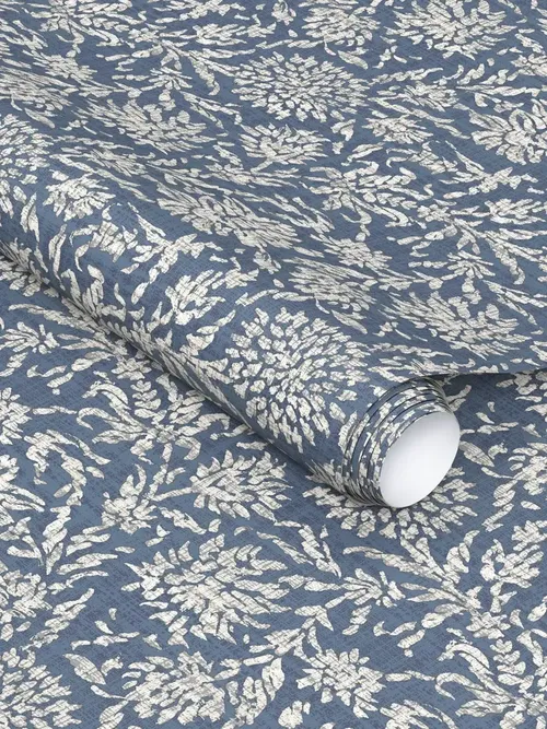 Blue Floral Textured Peel and Stick Wallpaper