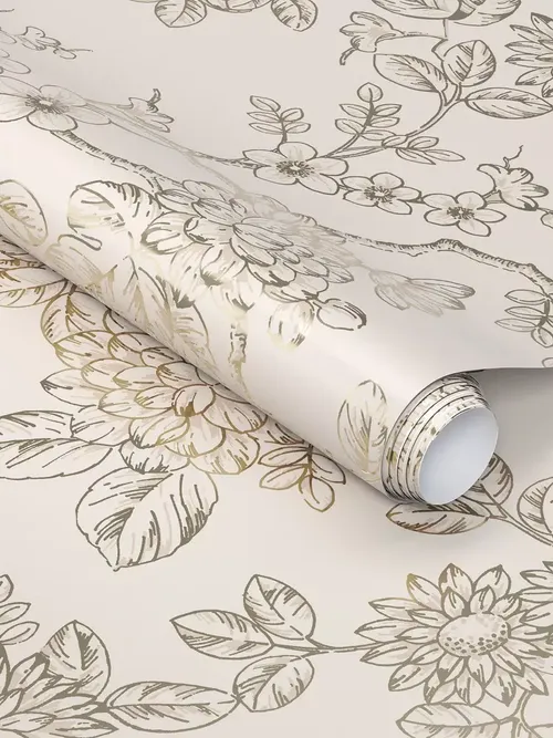 Metallic Tan Floral Toile Peel and Stick Wallpaper