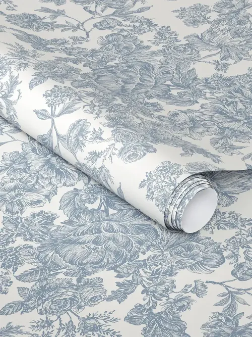 Toile Blue Floral Peel and Stick Wallpaper