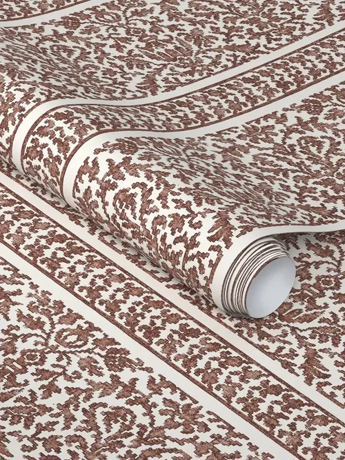 Floral Column Textured Russet Brown Peel and Stick Wallpaper 