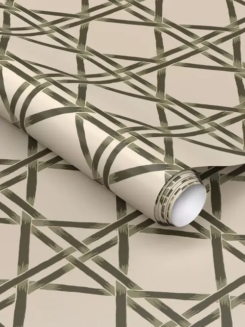 Tan and Green Lattice Peel and Stick Wallpaper