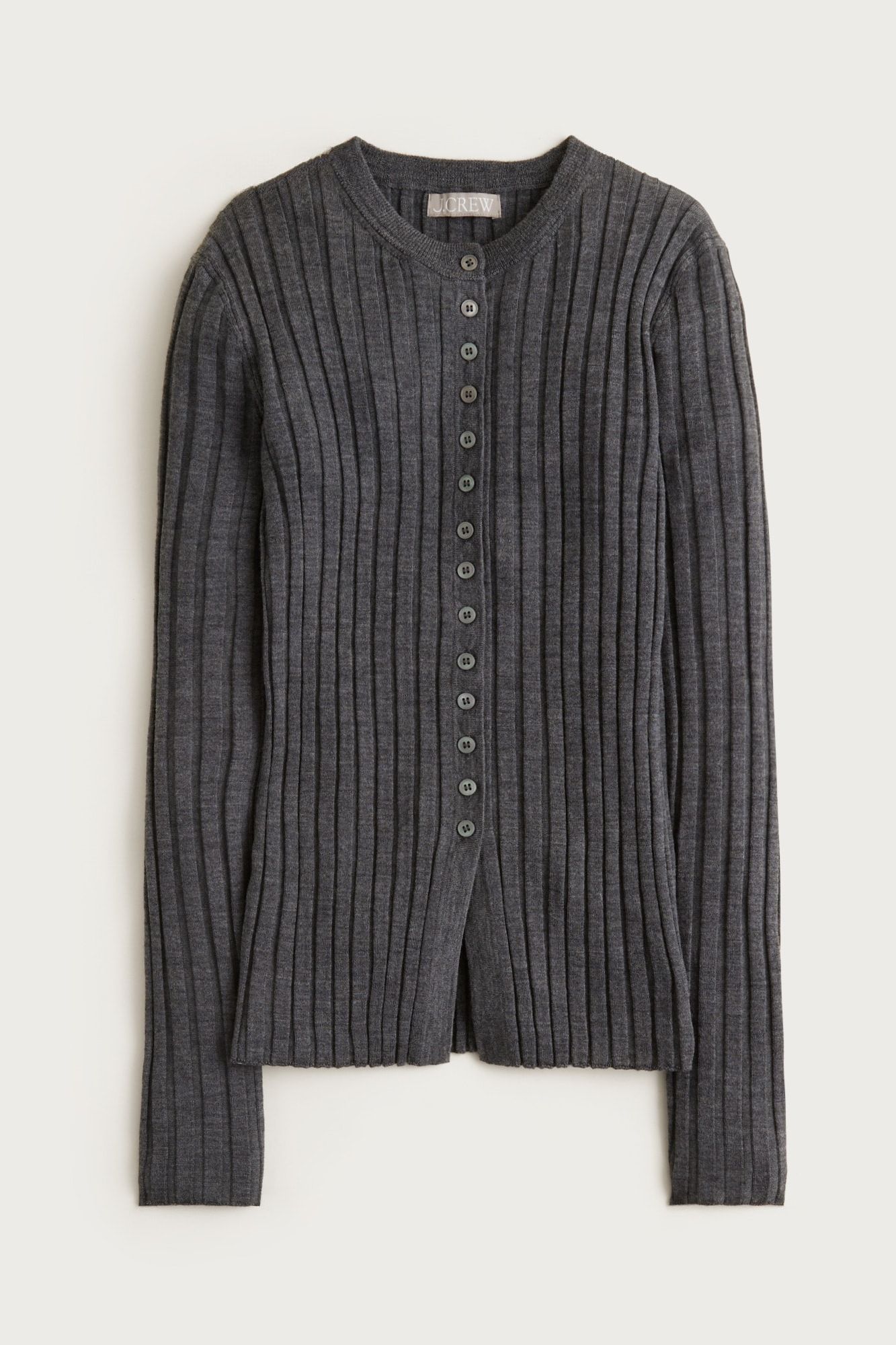 Wide-Rib Fitted Cardigan Top in Merino Wool