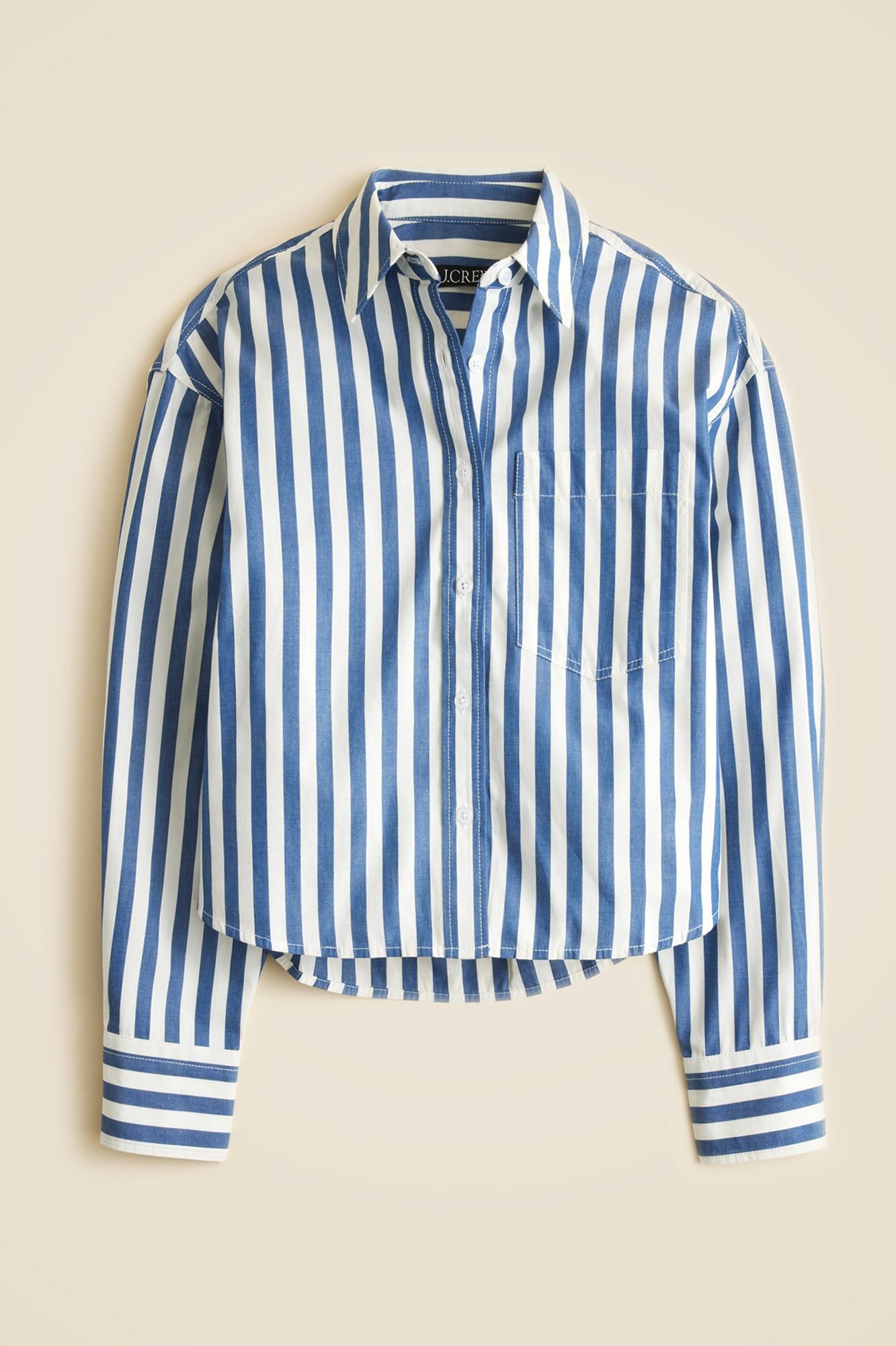 &amp;Eacute;tienne Cropped Button-Up Shirt in Striped Cotton Poplin