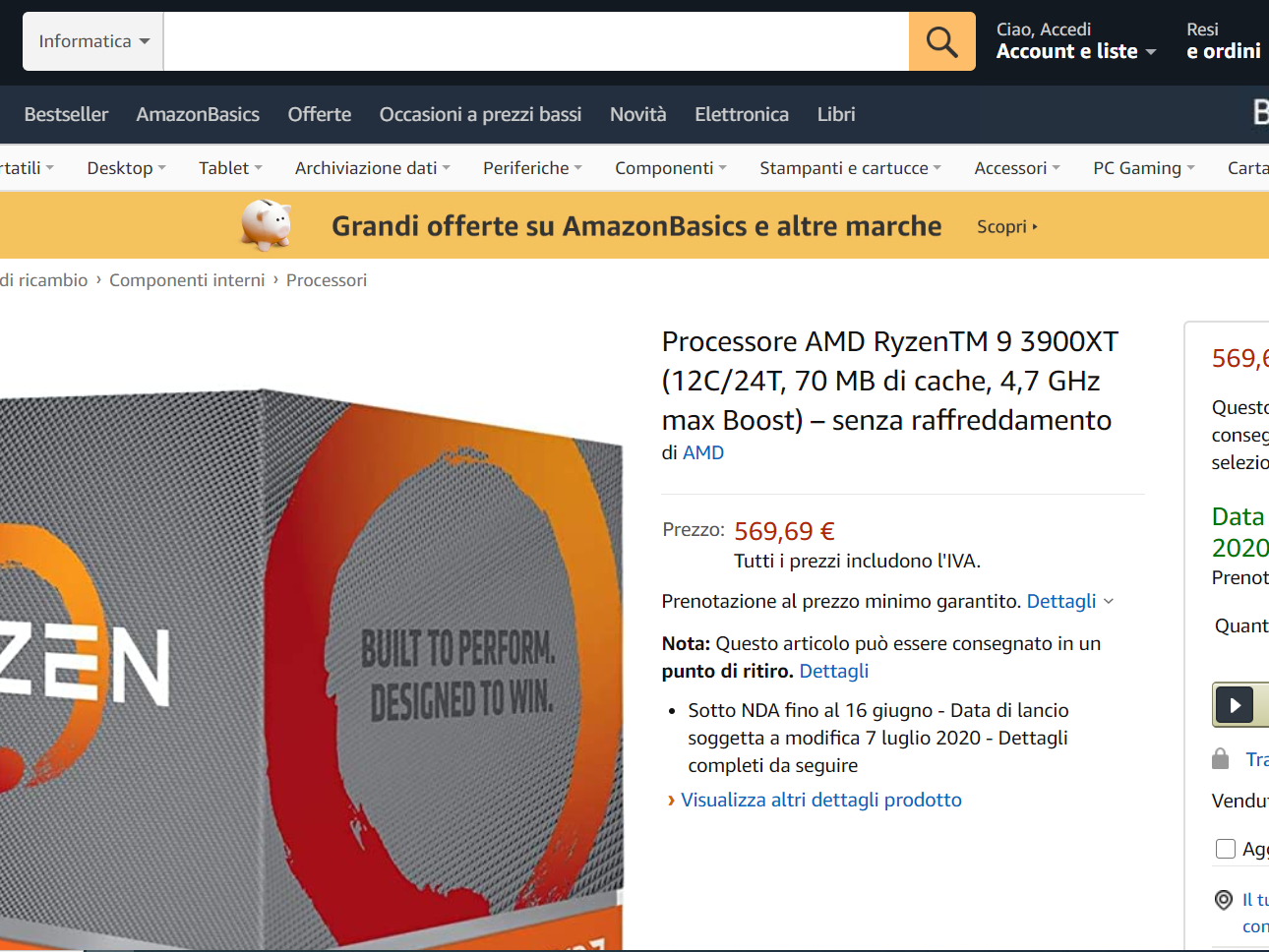 Amazon Italy Reveals AMD Ryzen 9 3900XT, Ryzen 5 3600XT Pricing