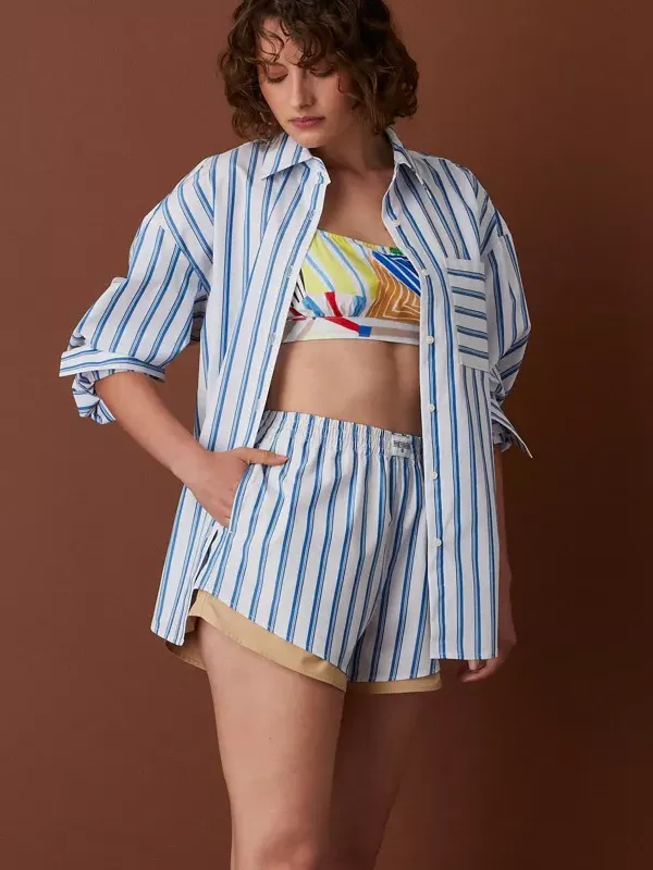 Women's Mid-Rise Poplin Striped Pull-On Shorts - Rosie Assoulin X Target Blue Xs&amp;quot;