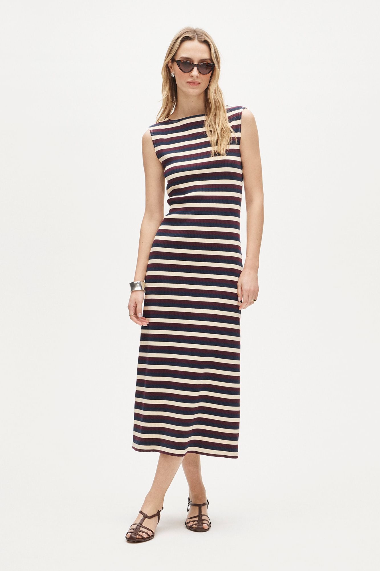 Knit Boatneck Midi Dress in Stripe