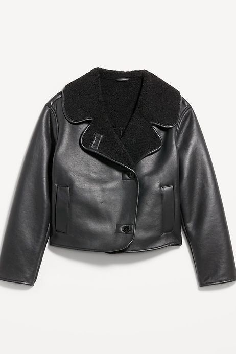 Oversized Faux-Leather Sherpa Jacket