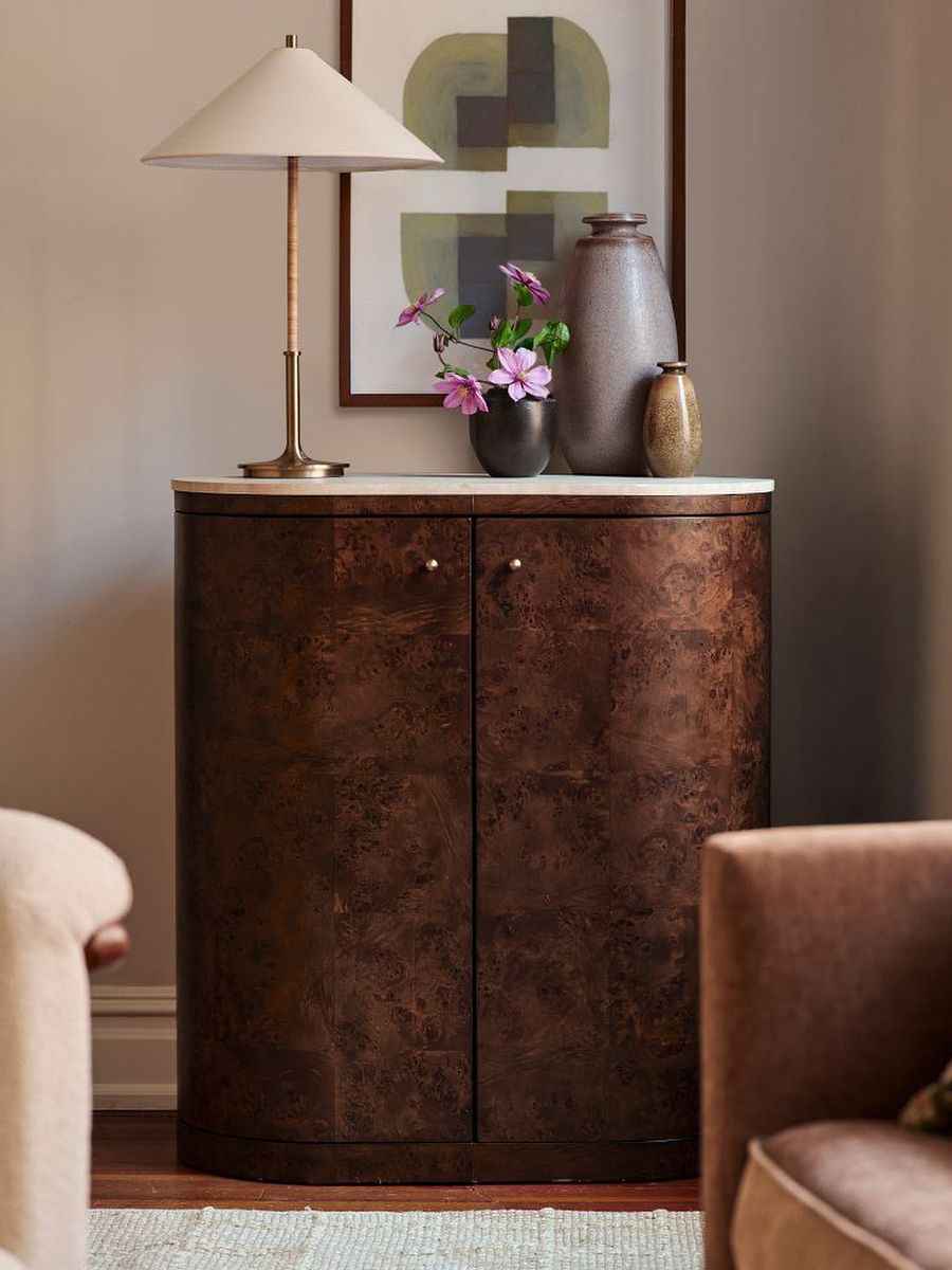 West Elm, Beaux Travertine &amp;amp; Burl Wood Cabinet (81 cm)