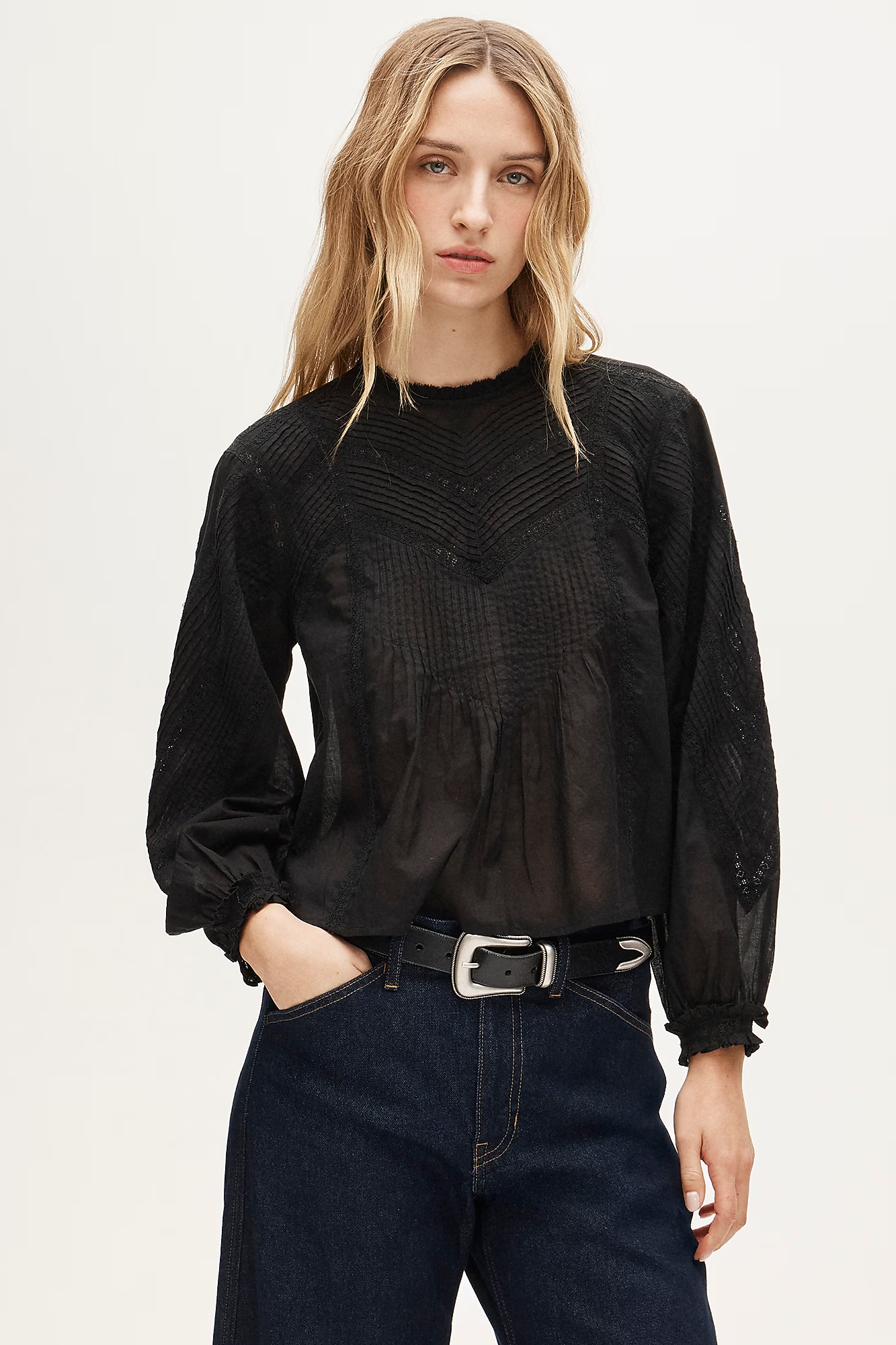 J.Crew, Lace-Trim Pintuck Top in Cotton Voile