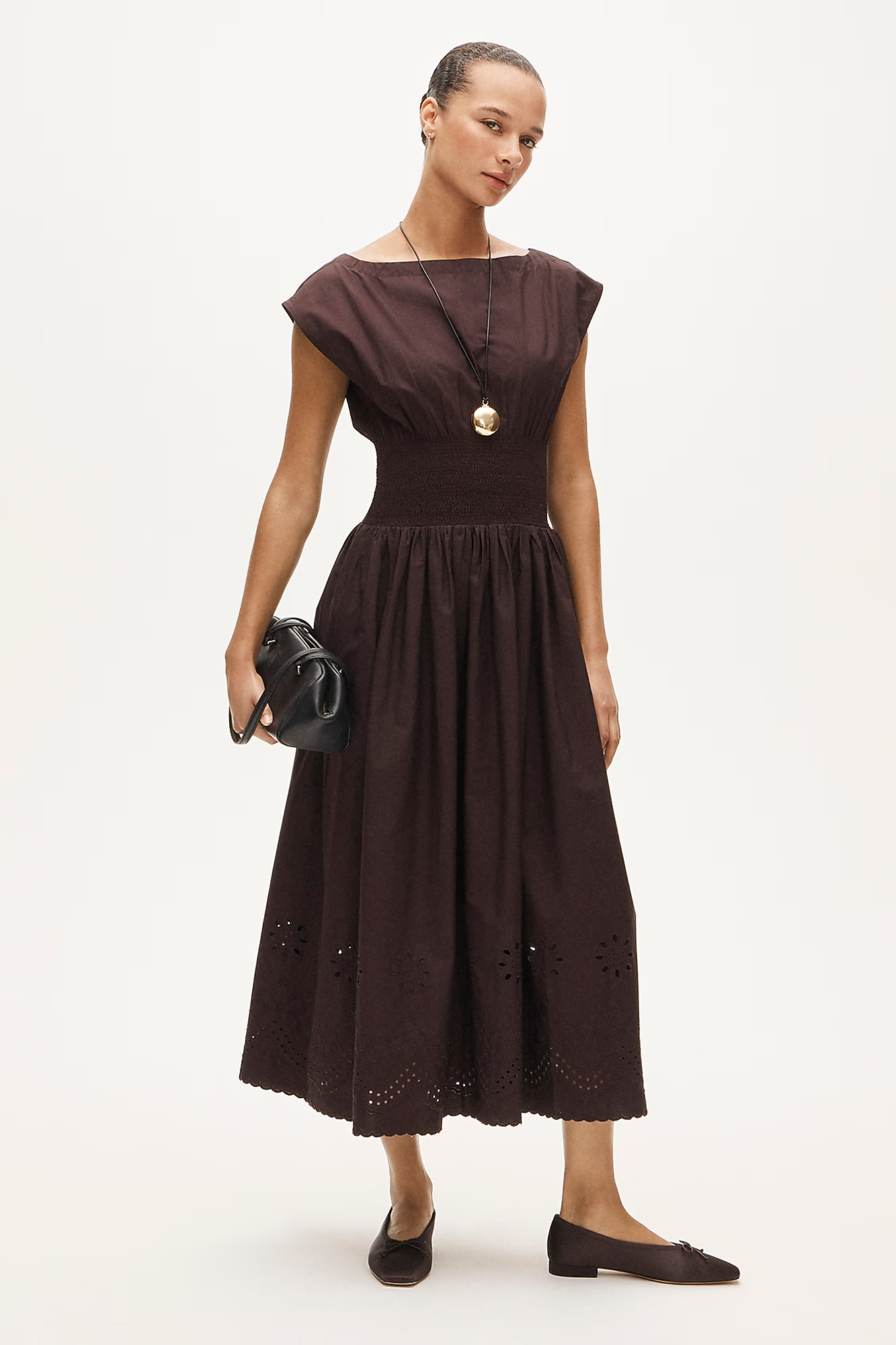 J.Crew, Smocked Eyelet-Hem Dress in Cotton Poplin