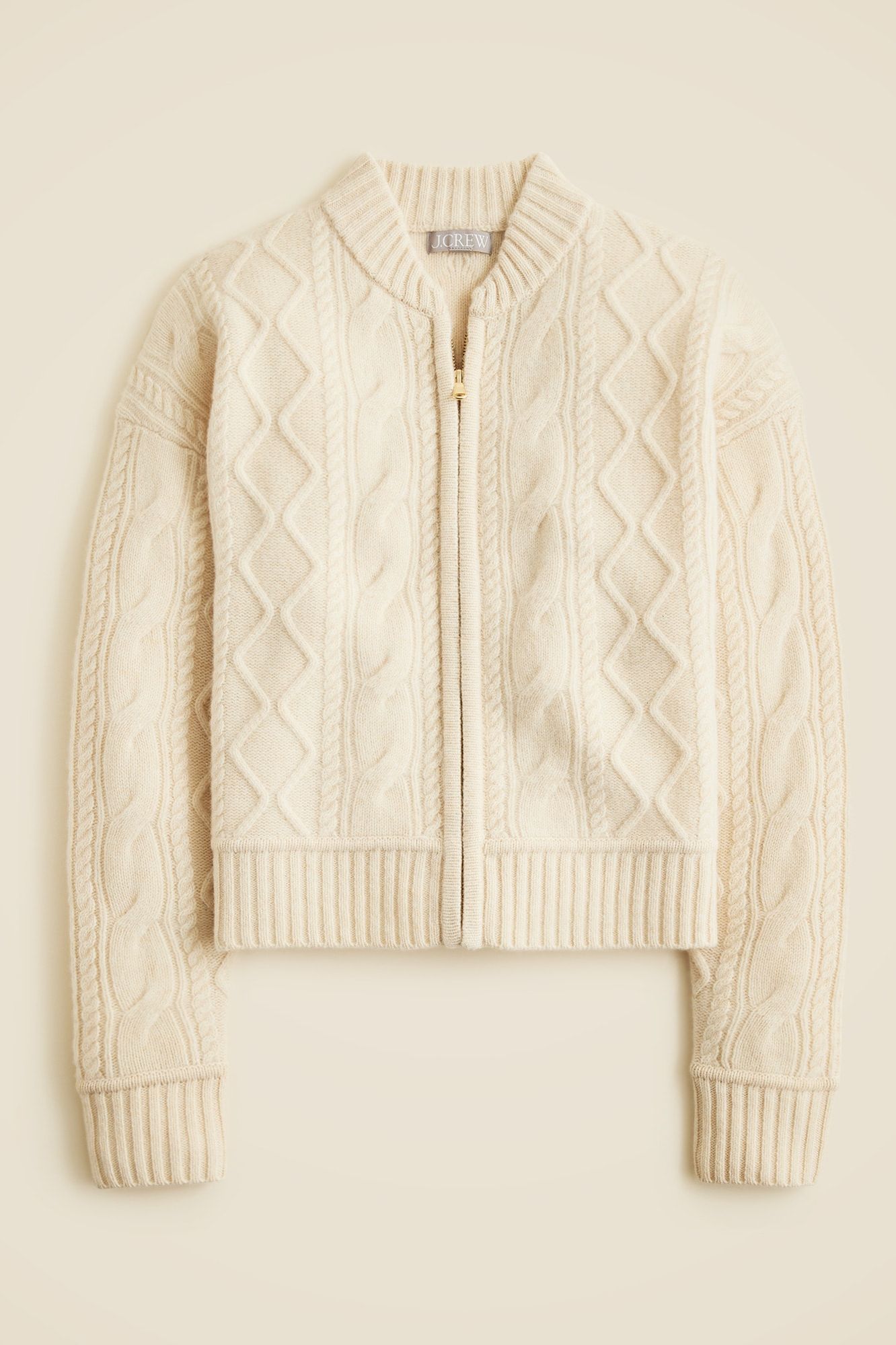 Wool Cable-Knit Bomber Jacket