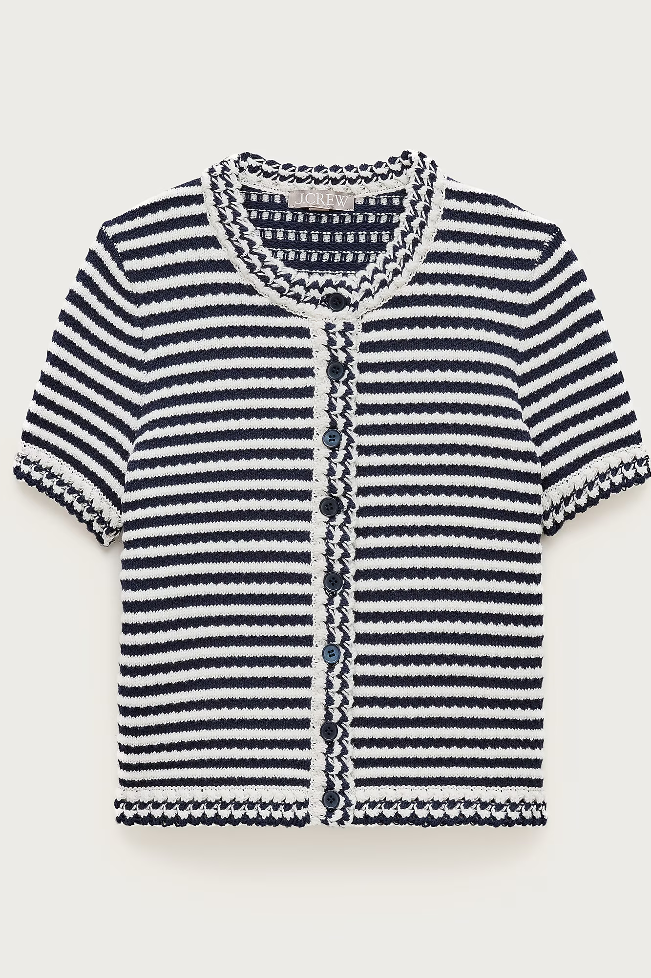 J.Crew, Crochet Short-Sleeve Cardigan in Stripe