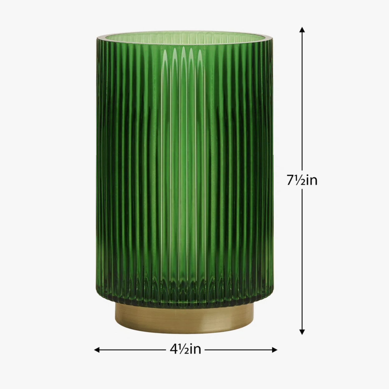 Green vase with dimension measurements