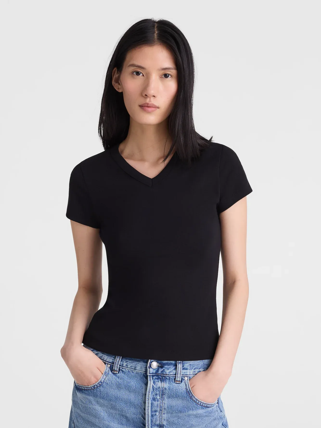 The '90s V-Neck Baby Tee in Compact Cotton