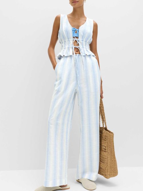 Pure Cotton Striped Beach Trousers
