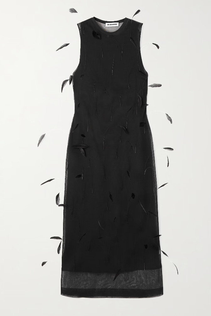 Jil Sander, Feather-Embellished Layered Knitted-Silk Midi Dress