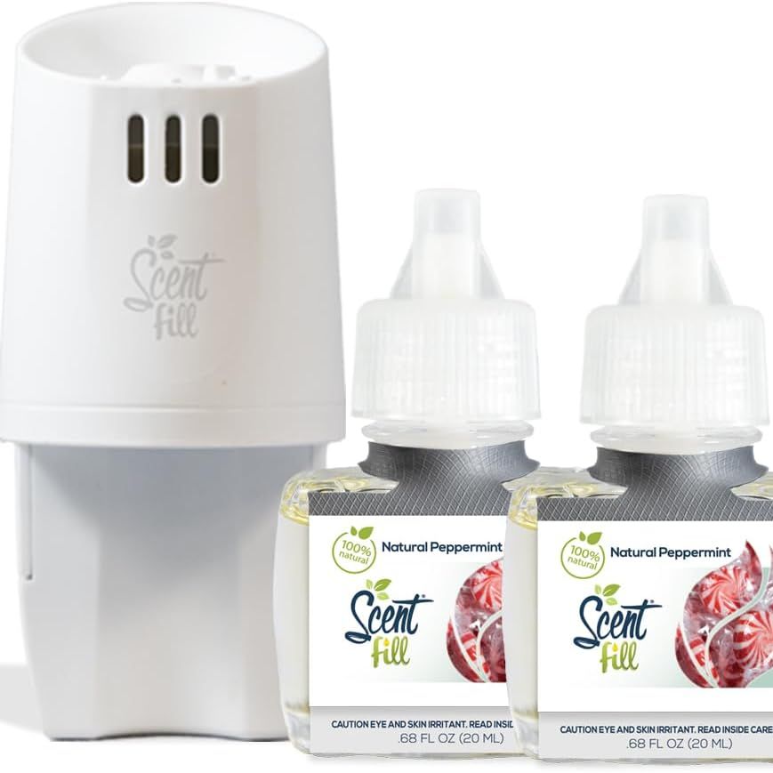 Scent Fill 100% Natural Peppermint Plug in Air Freshener, Scented Oil Refills, 2 Refills + Diffuser
