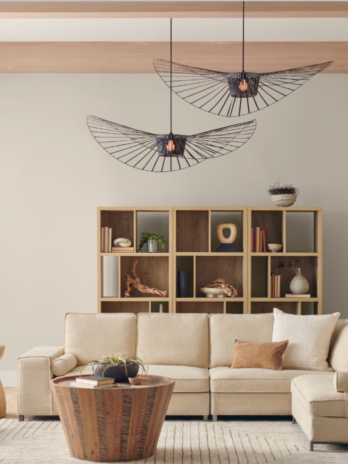 living room with modern decor and neutral color scheme