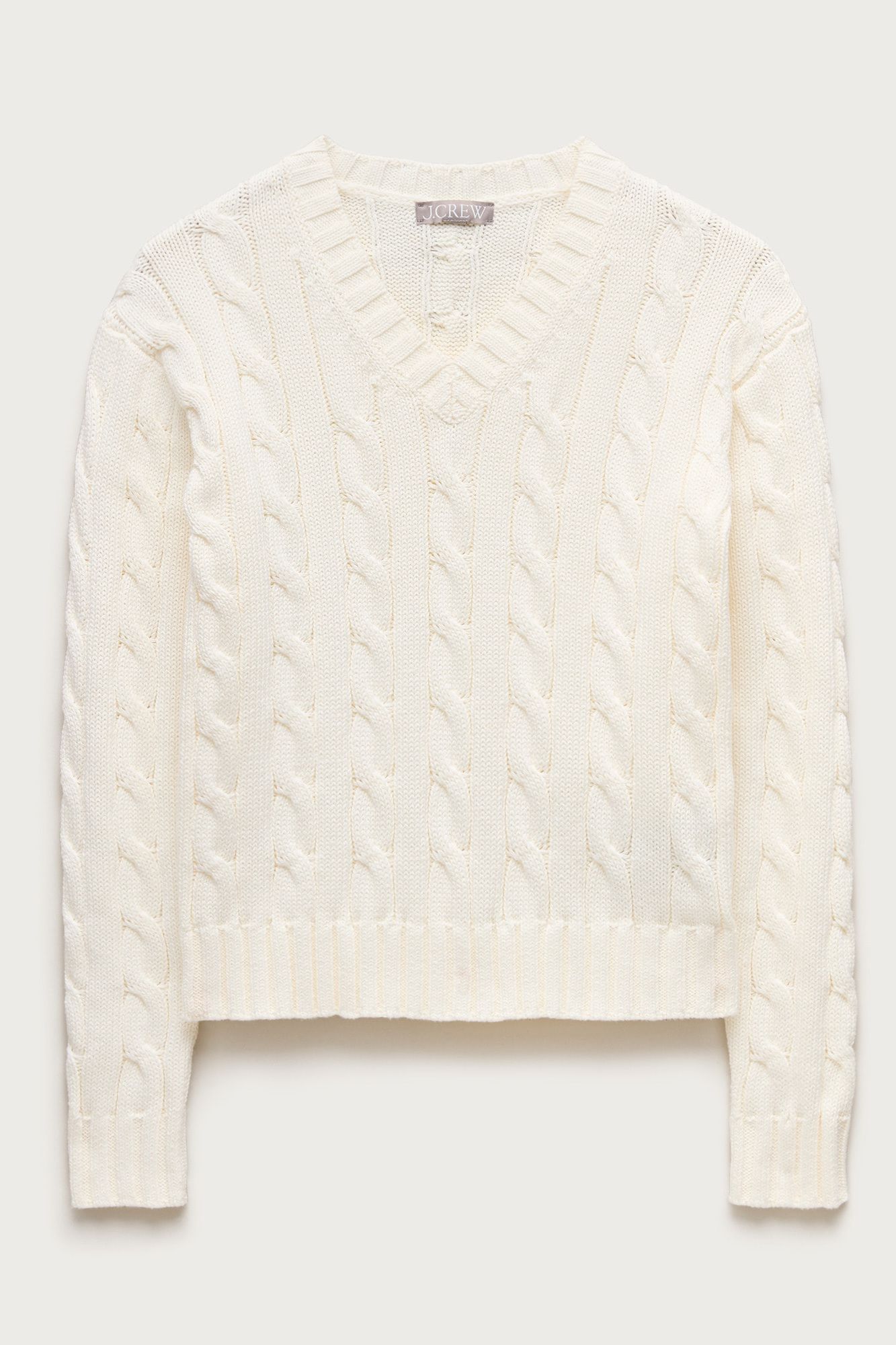Cable-Knit High V-Neck Sweater in Heritage Cotton