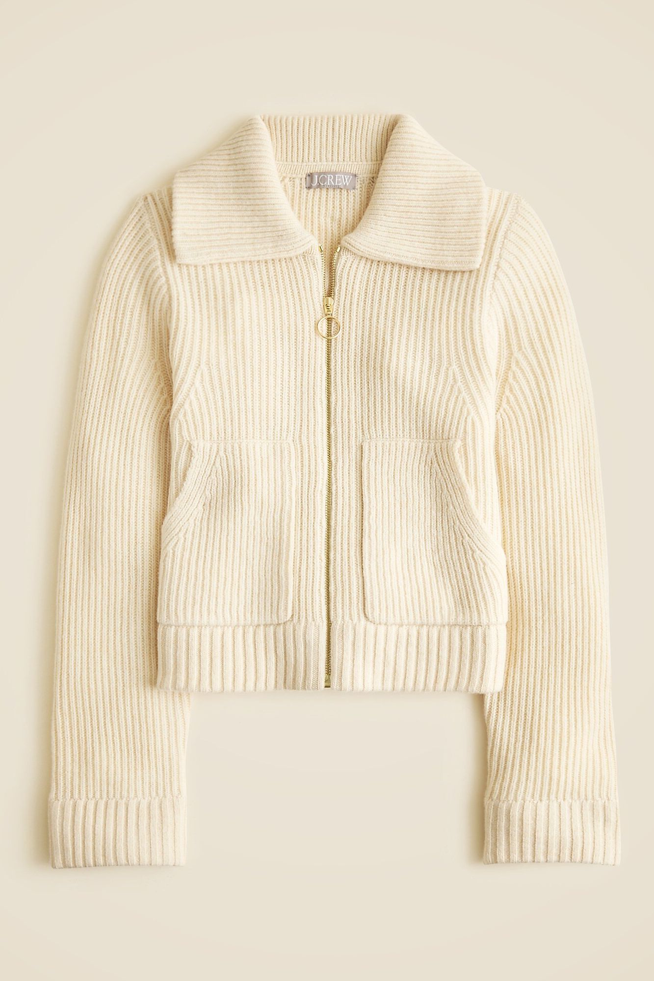 J.Crew, Colorblock Collared Full-Zip Sweater in Wool