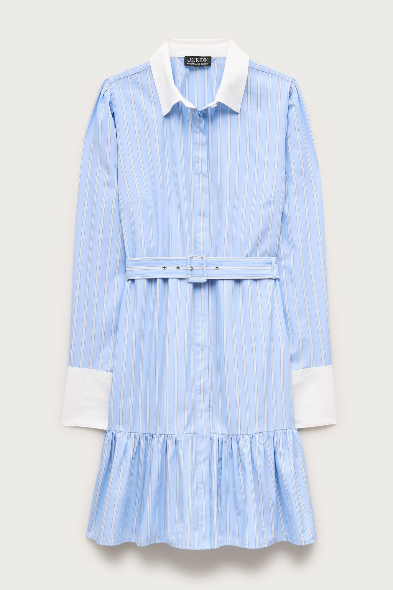 Tiered Shirt-Dress in Striped Cotton Poplin