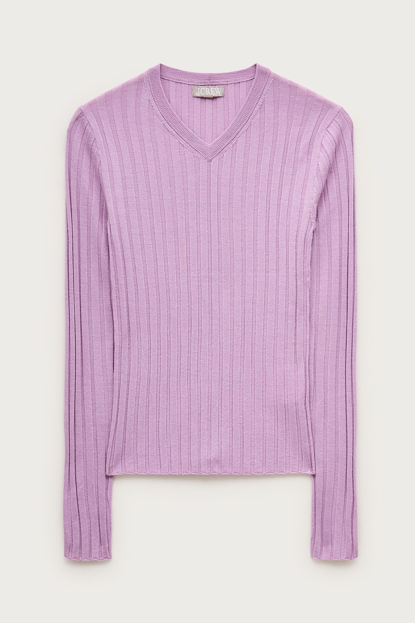 J.Crew, Wide-Rib High V-Neck Sweater in Merino Wool