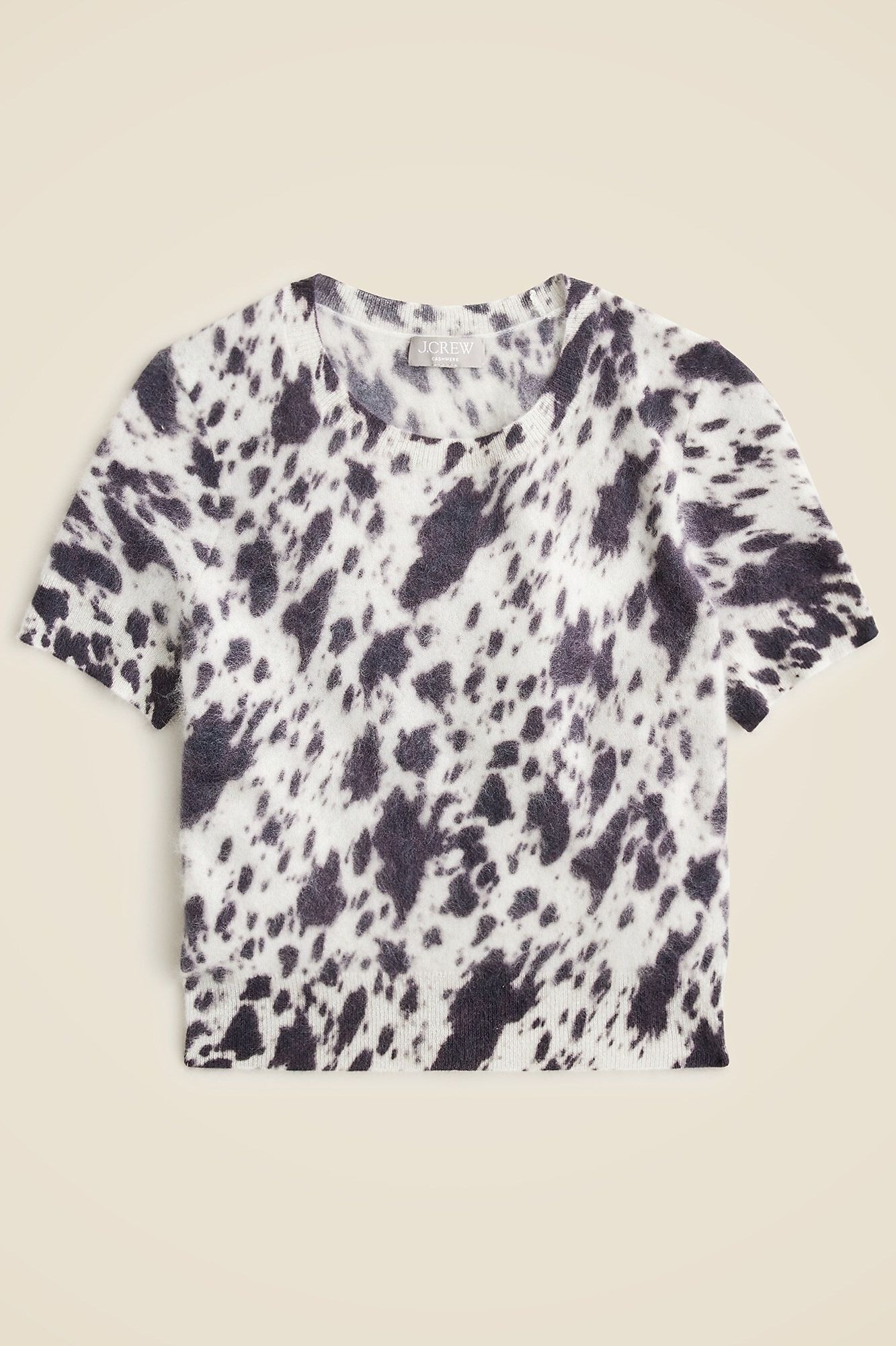 J.Crew, Brushed Cashmere Relaxed T-Shirt in Cow Print (Was $188)