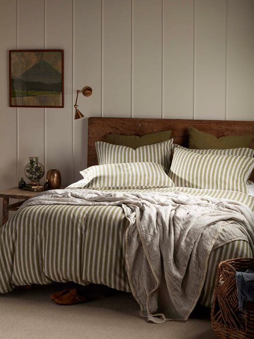 Olive Green Fred Stripe Brushed 100% Organic Cotton Duvet Cover - Single