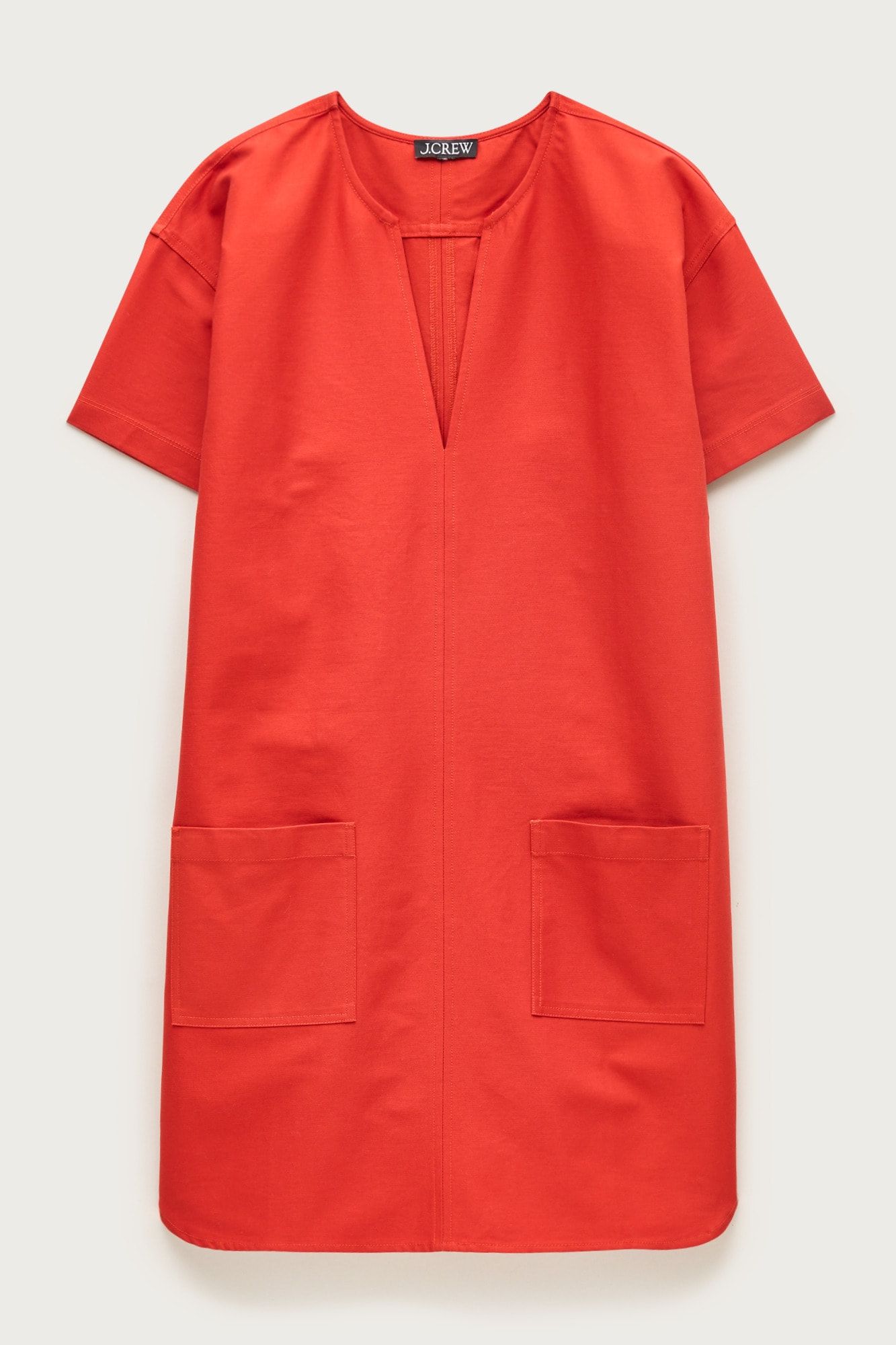 Patch-Pocket Pullover Dress in Structured Cotton Poplin