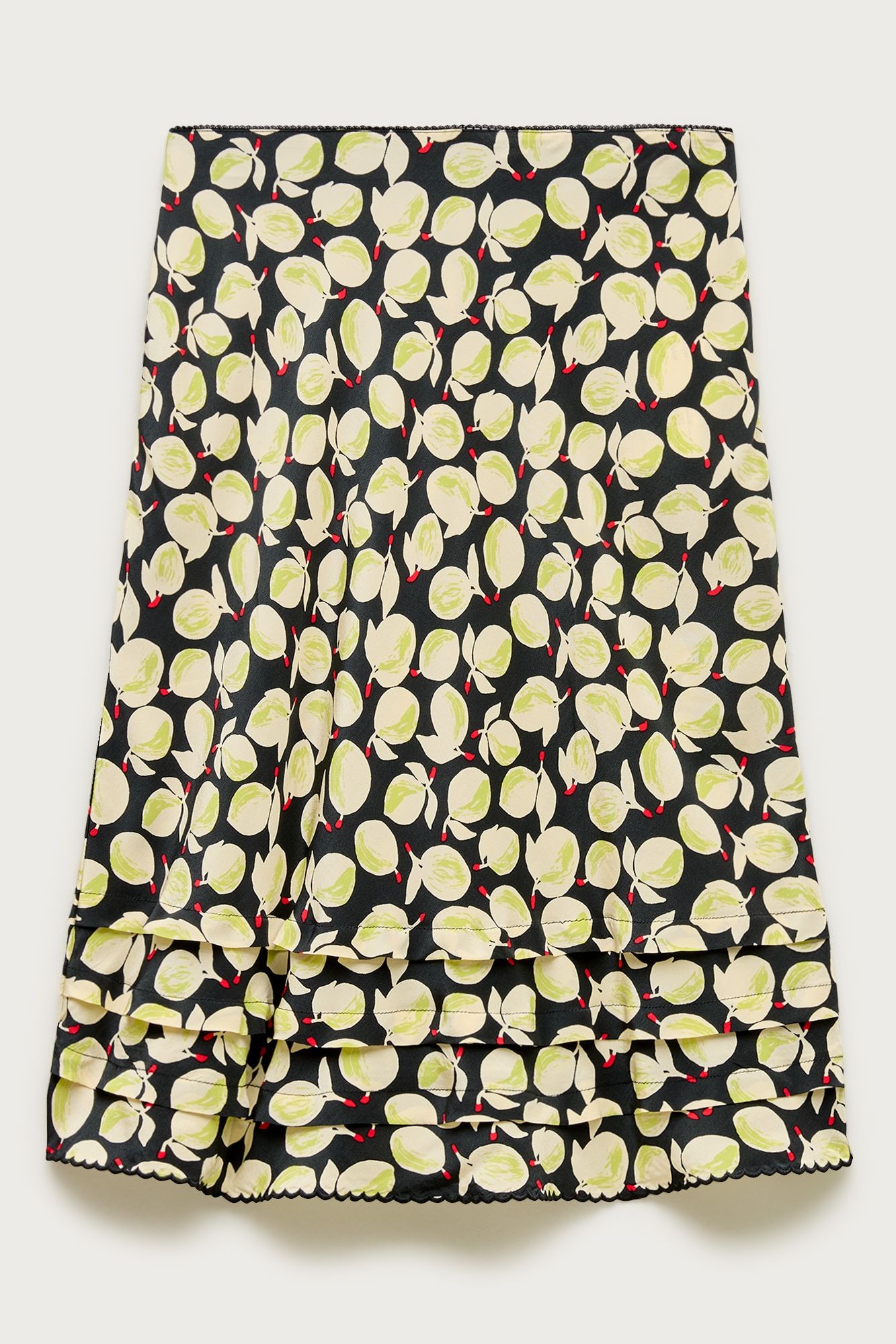 Ruffle-Trim Slip Skirt in Lemon-Print Crepe De Chine