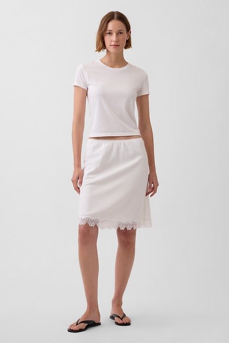 Linen-Blend Lace-Trim Skirt