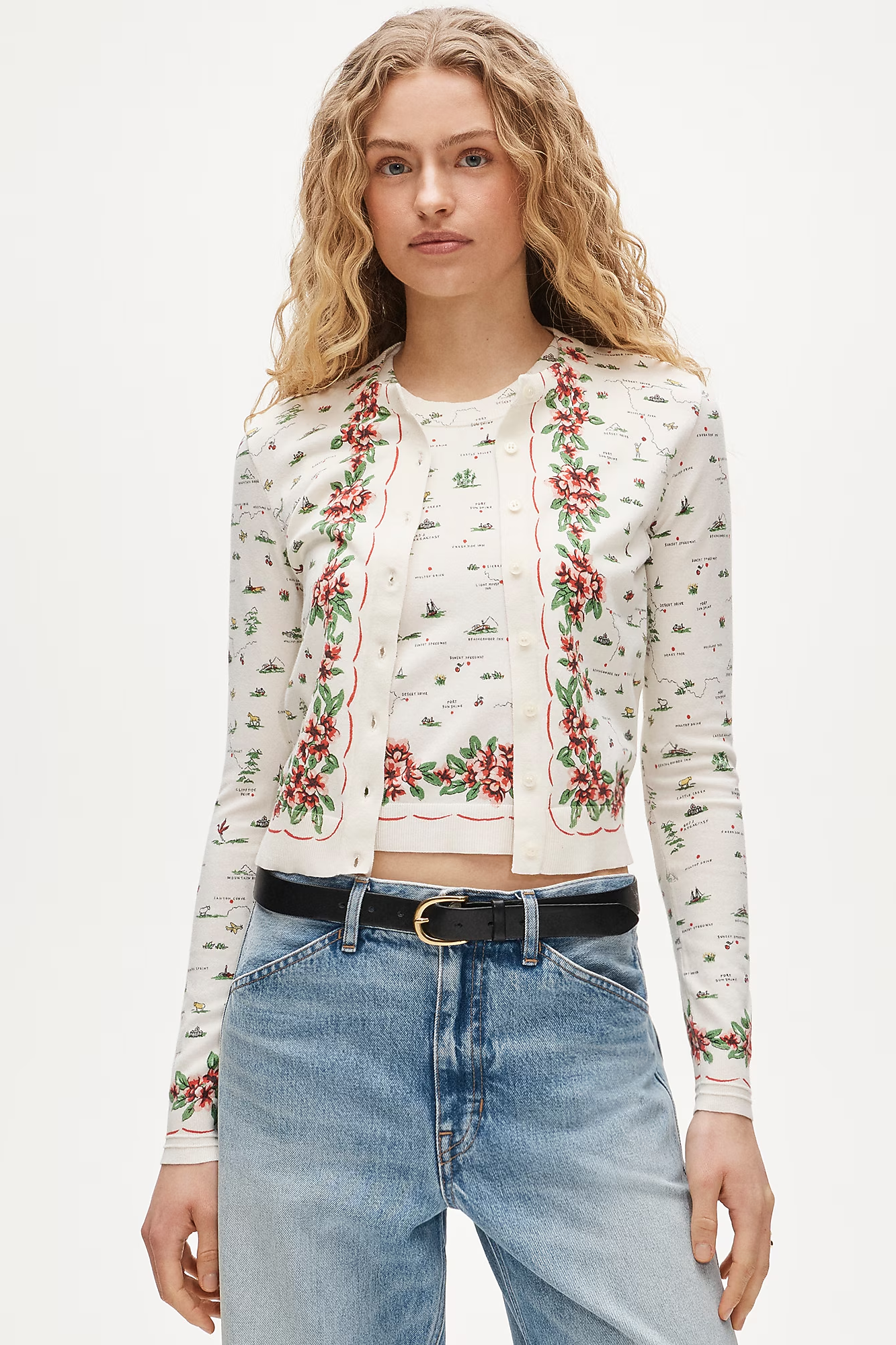 J.Crew, Jackie Cardigan in Map-Print Premium Ultra-Fine Cotton Blend