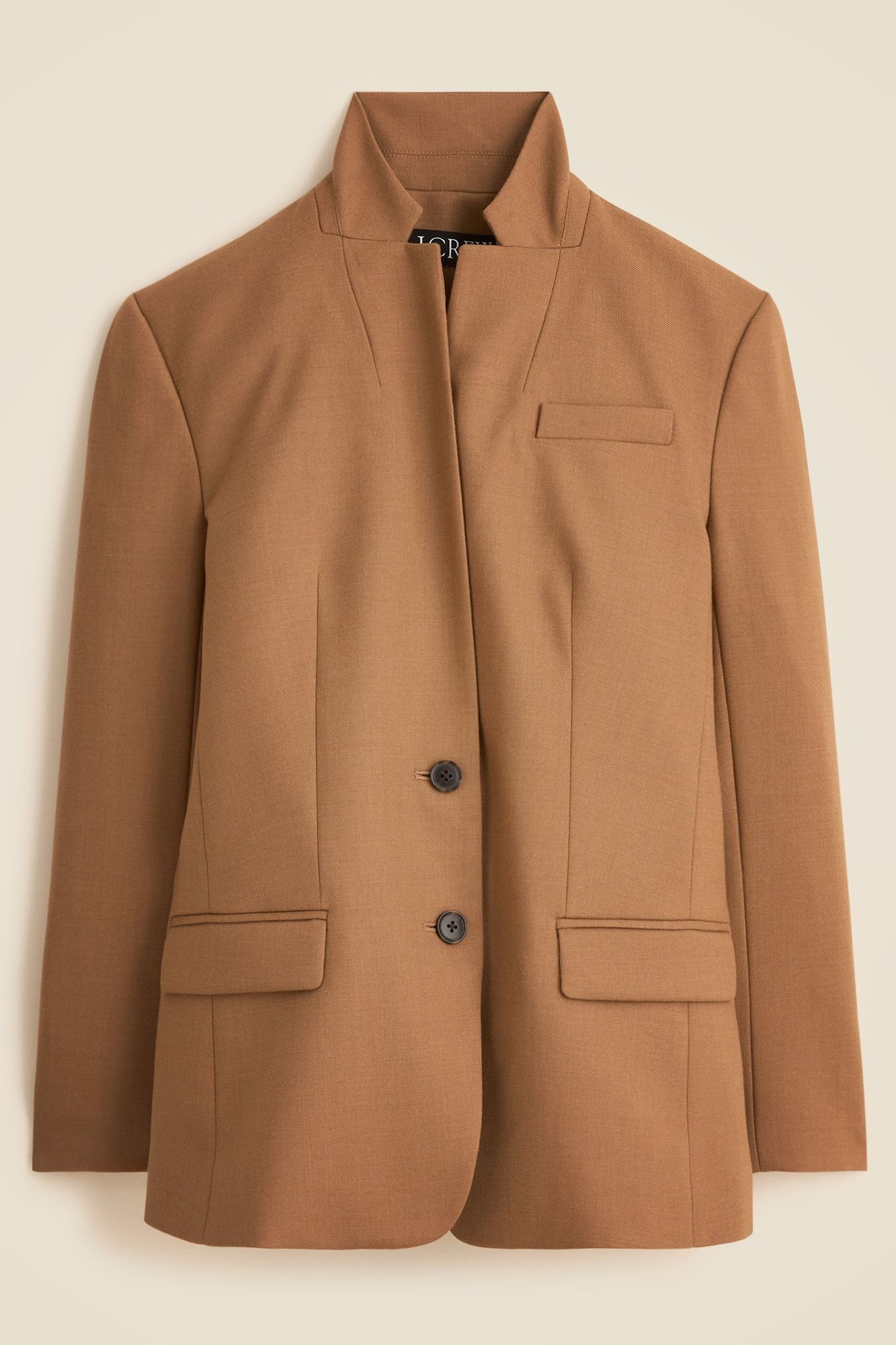 Standing Collar Blazer in Wool-Blend Flannel