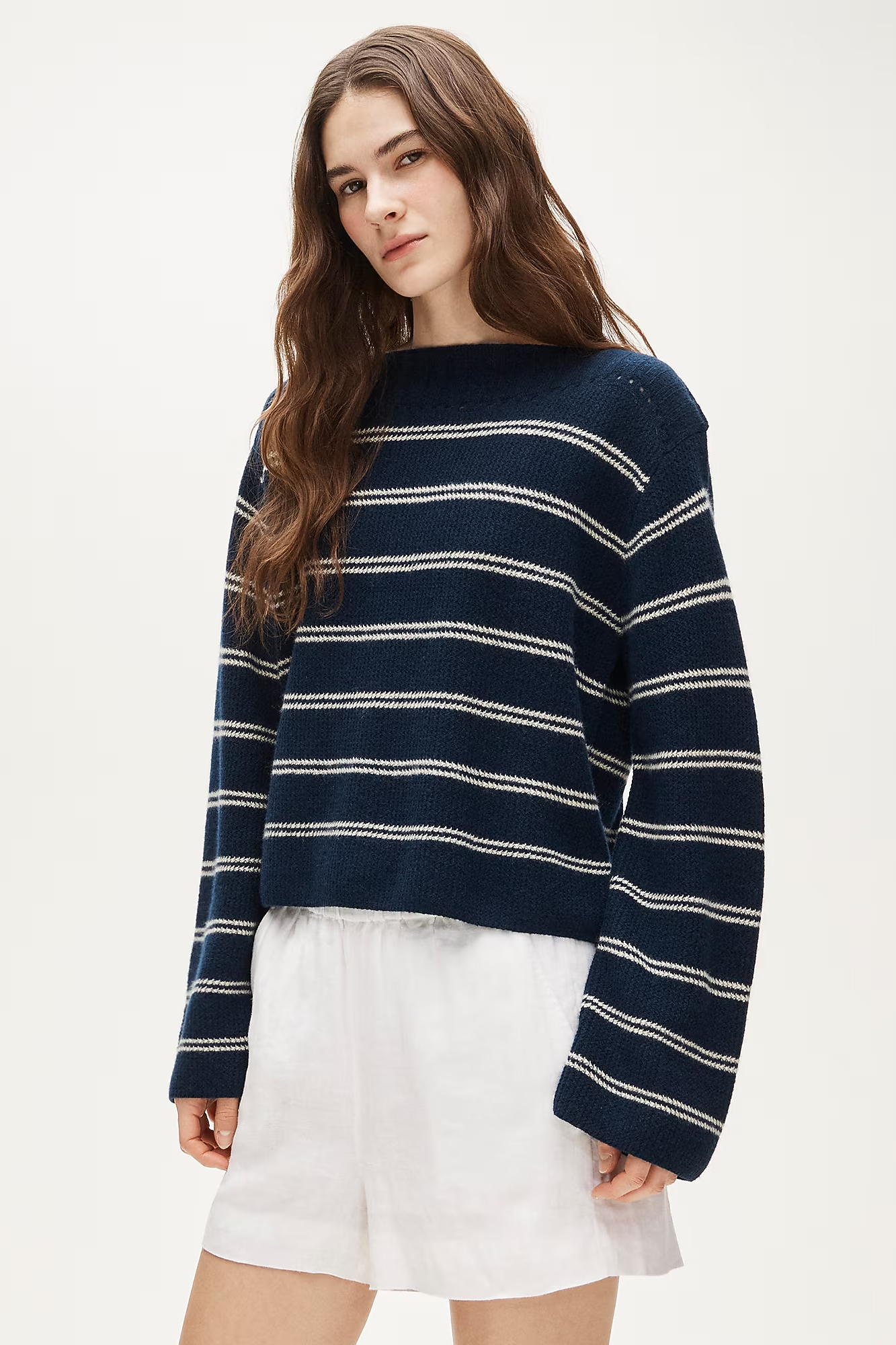 J.Crew, Cashmere Wide-Sleeve T-Shirt in Mariner Stripe