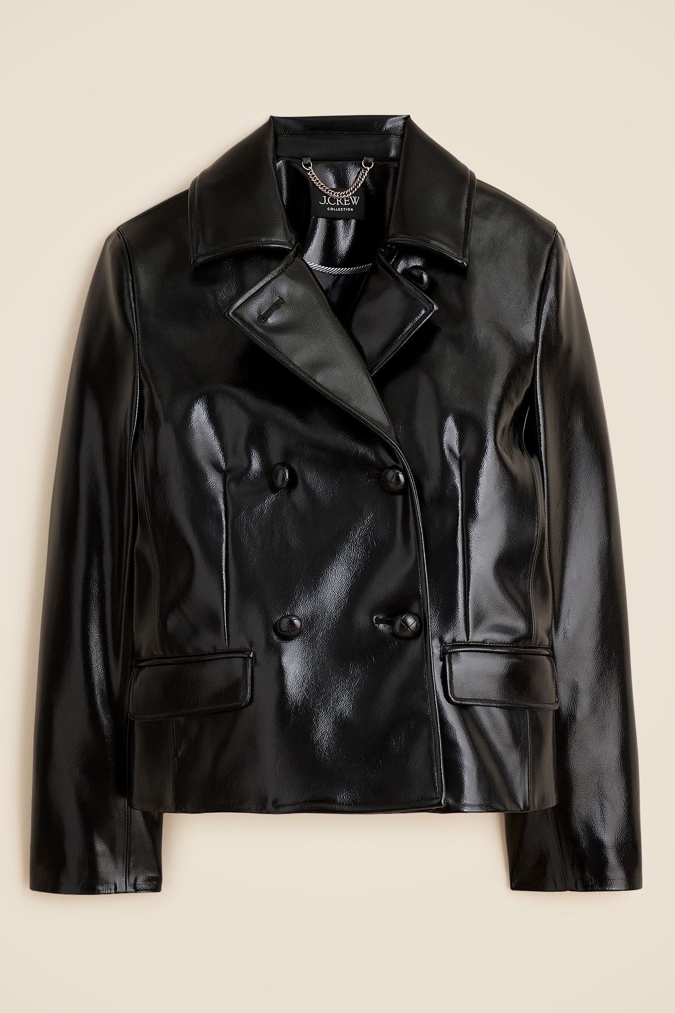 Cropped Peacoat in Faux Patent Leather