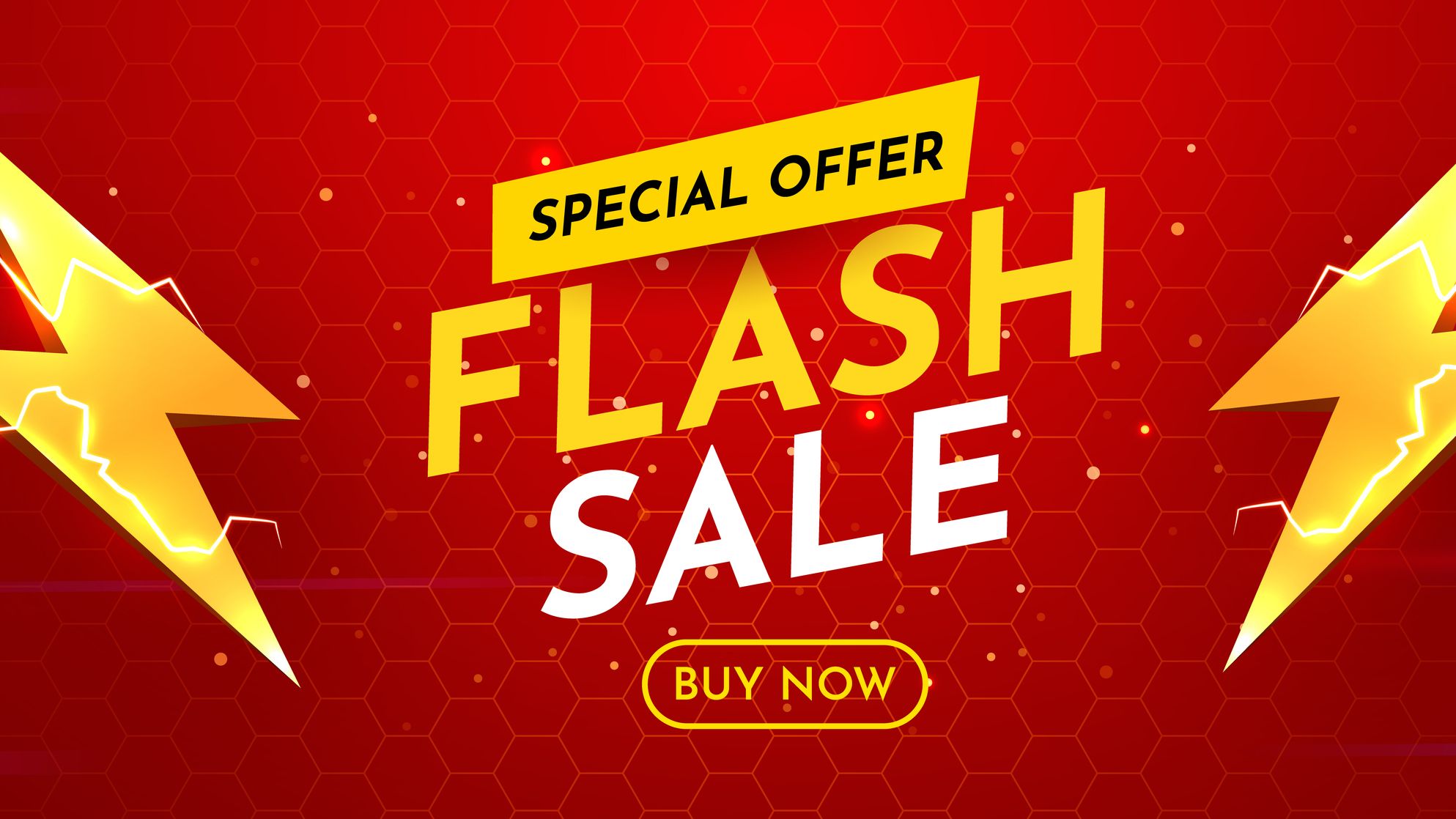 Flash Sale Special Offer banner with lightning bolts on a dynamic red background.