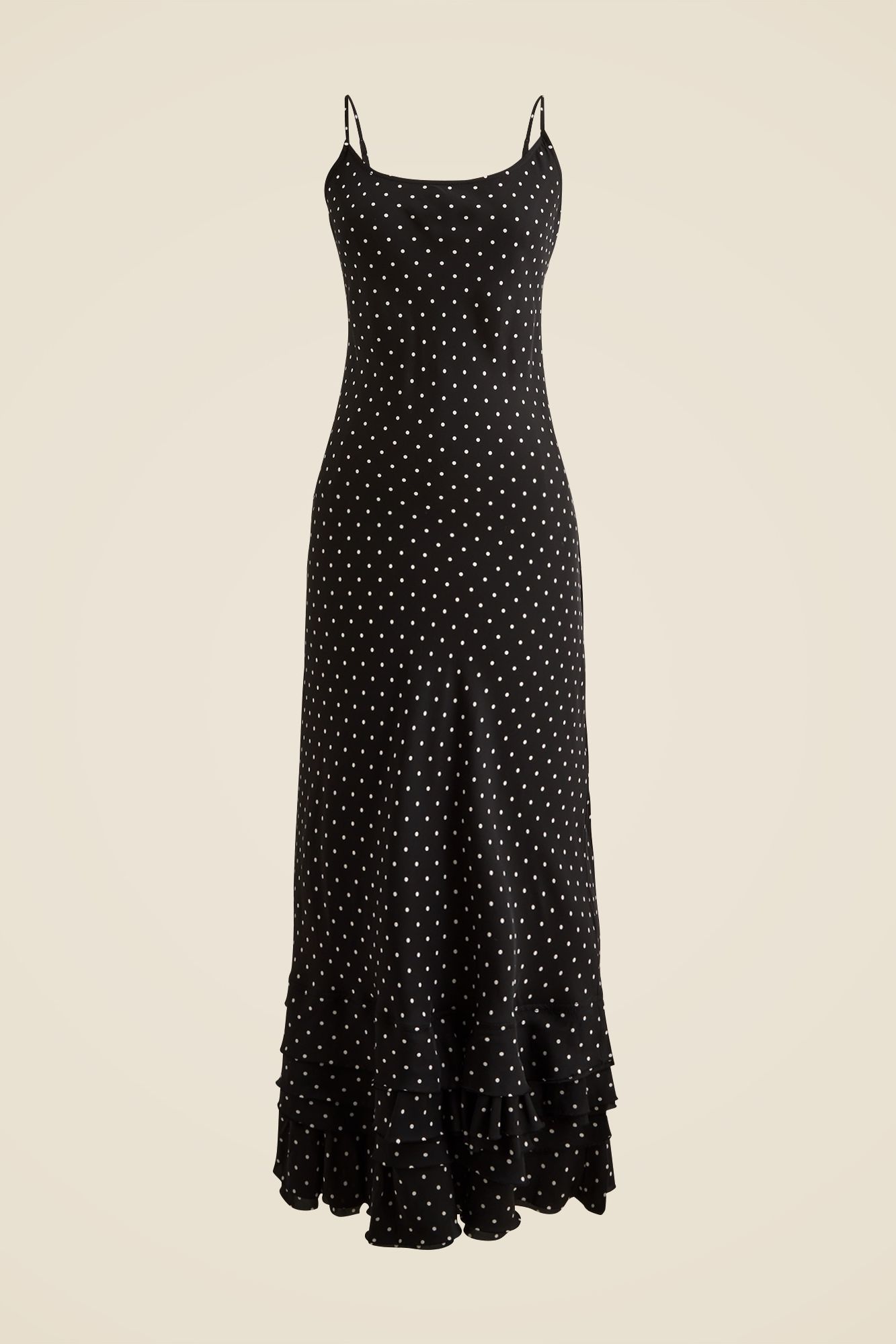 Ruffle-Hem Slip Dress in Dot Print