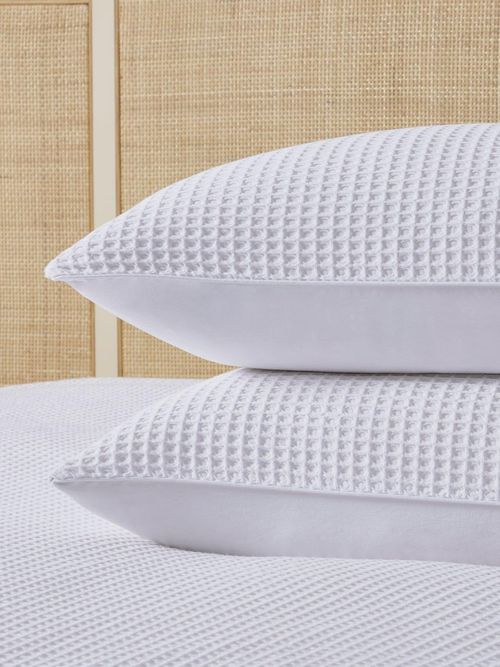 Portofino Waffle 100% Cotton Pair of Pillowcases 200 Thread Count - White
