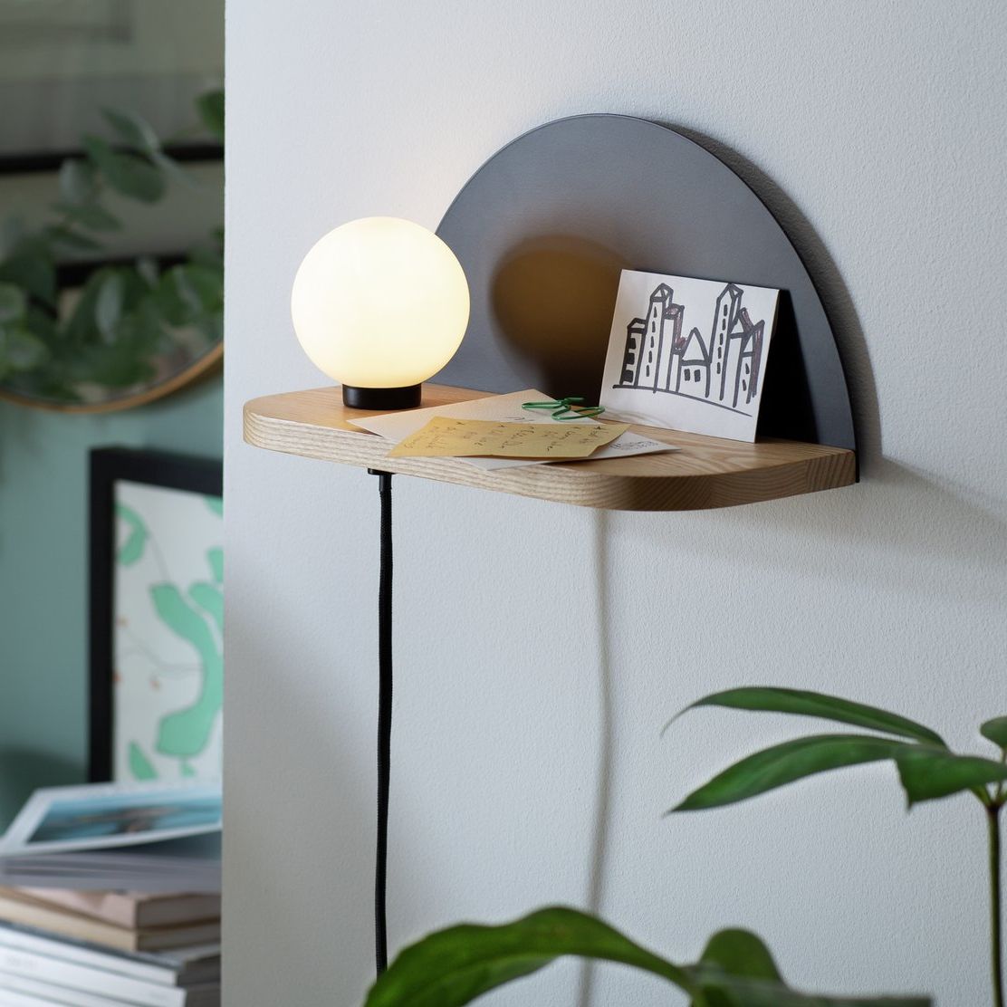 Habitat Serpens Shelf Wall Lamp - Opal &amp;amp; Ash