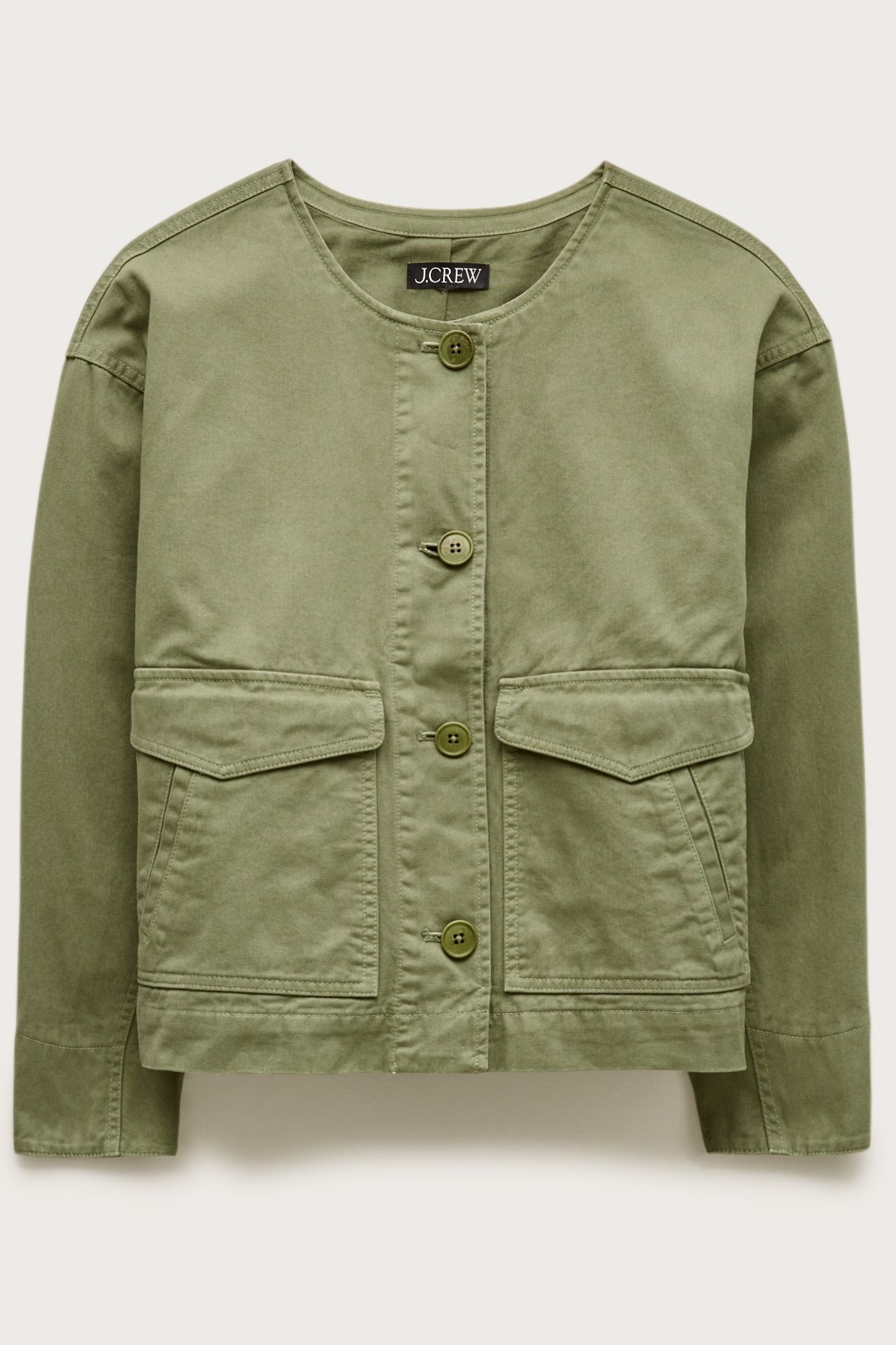 Collarless Utility Jacket in Brushed Cotton Twill