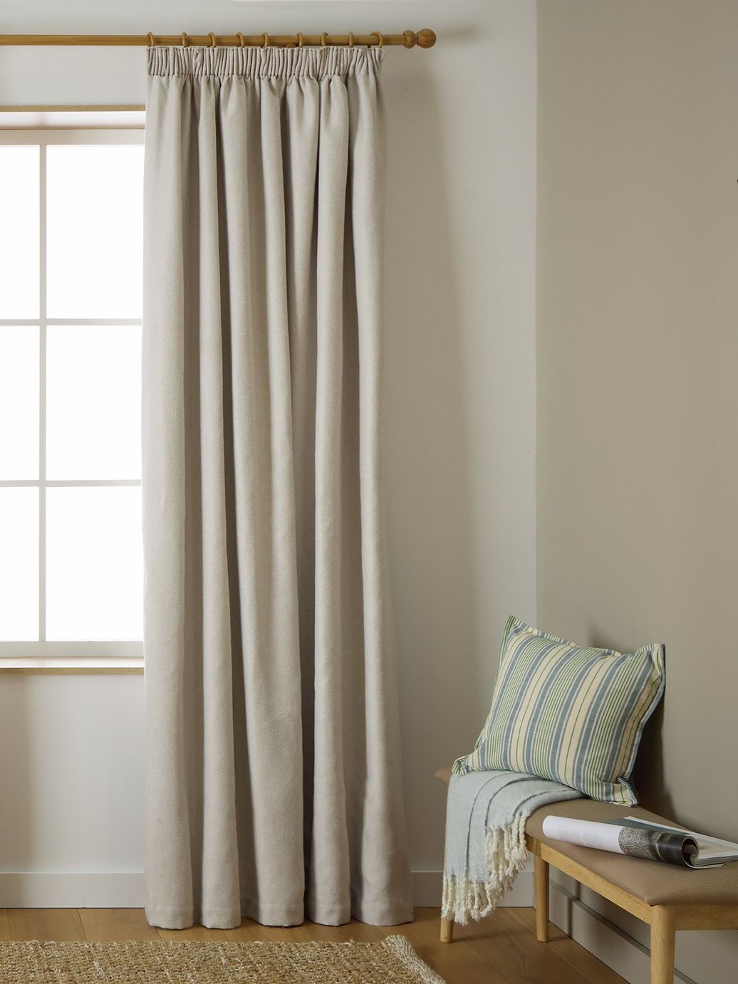 Habitat Herringbone Pencil Pleat Curtains - Cream -117x137cm