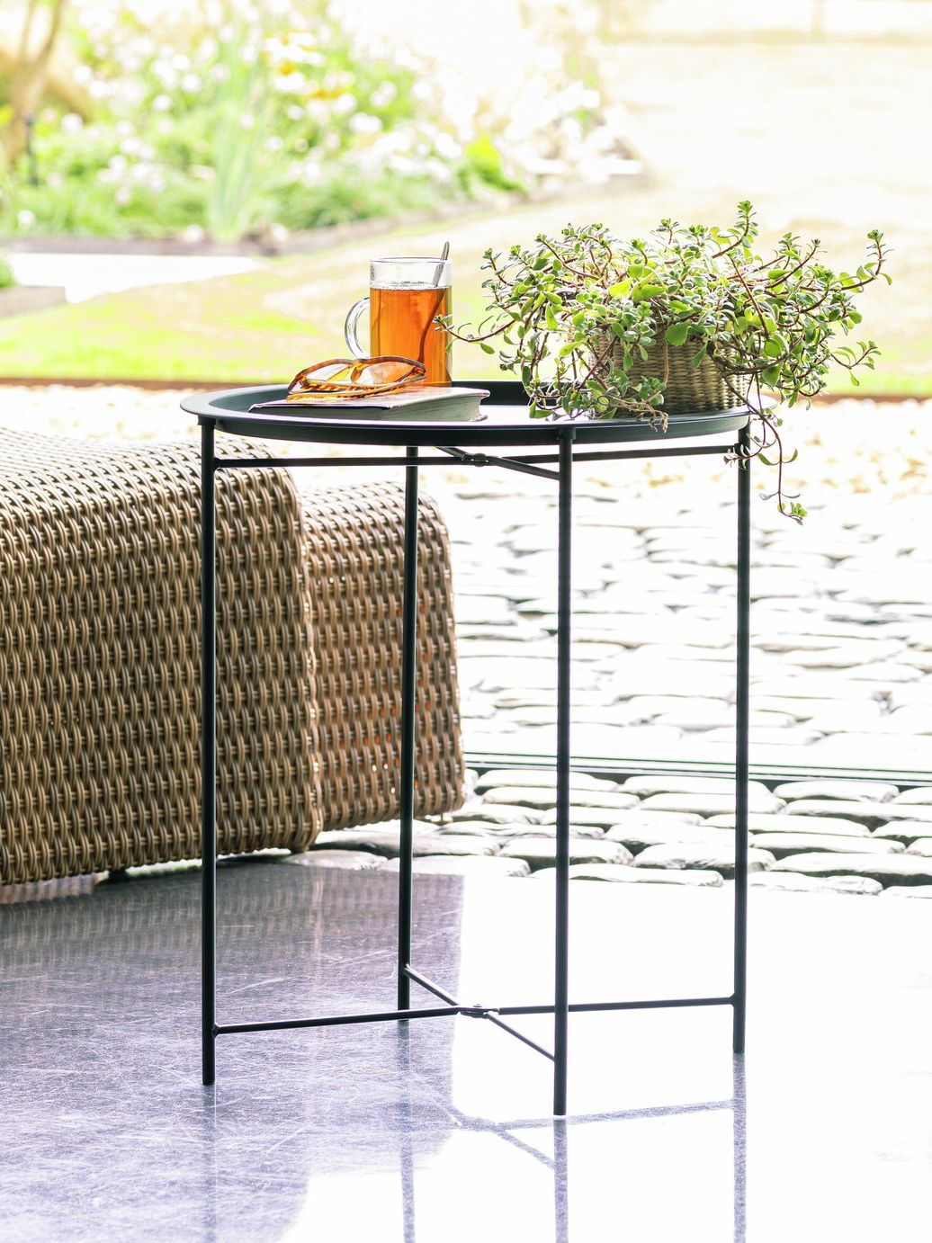 Habitat Pula Folding Metal Garden Side Table - Black