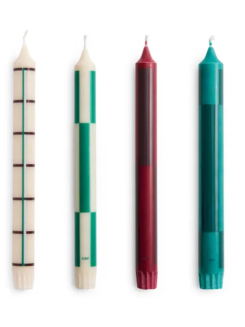 Hay Pattern Candle Mix 4-Pack, Greens-Bordeaux