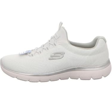 Skechers Womens Summits Artistry Chic Sneaker, White Mesh Silver Gray Trim, 2.5 Uk