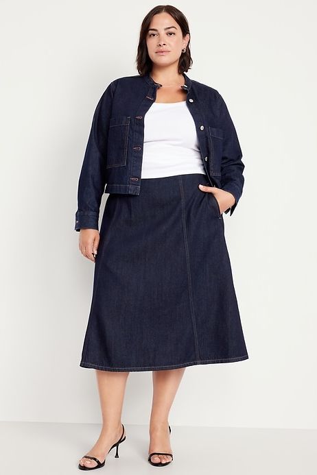 High-Waisted Jean Midi Skirt